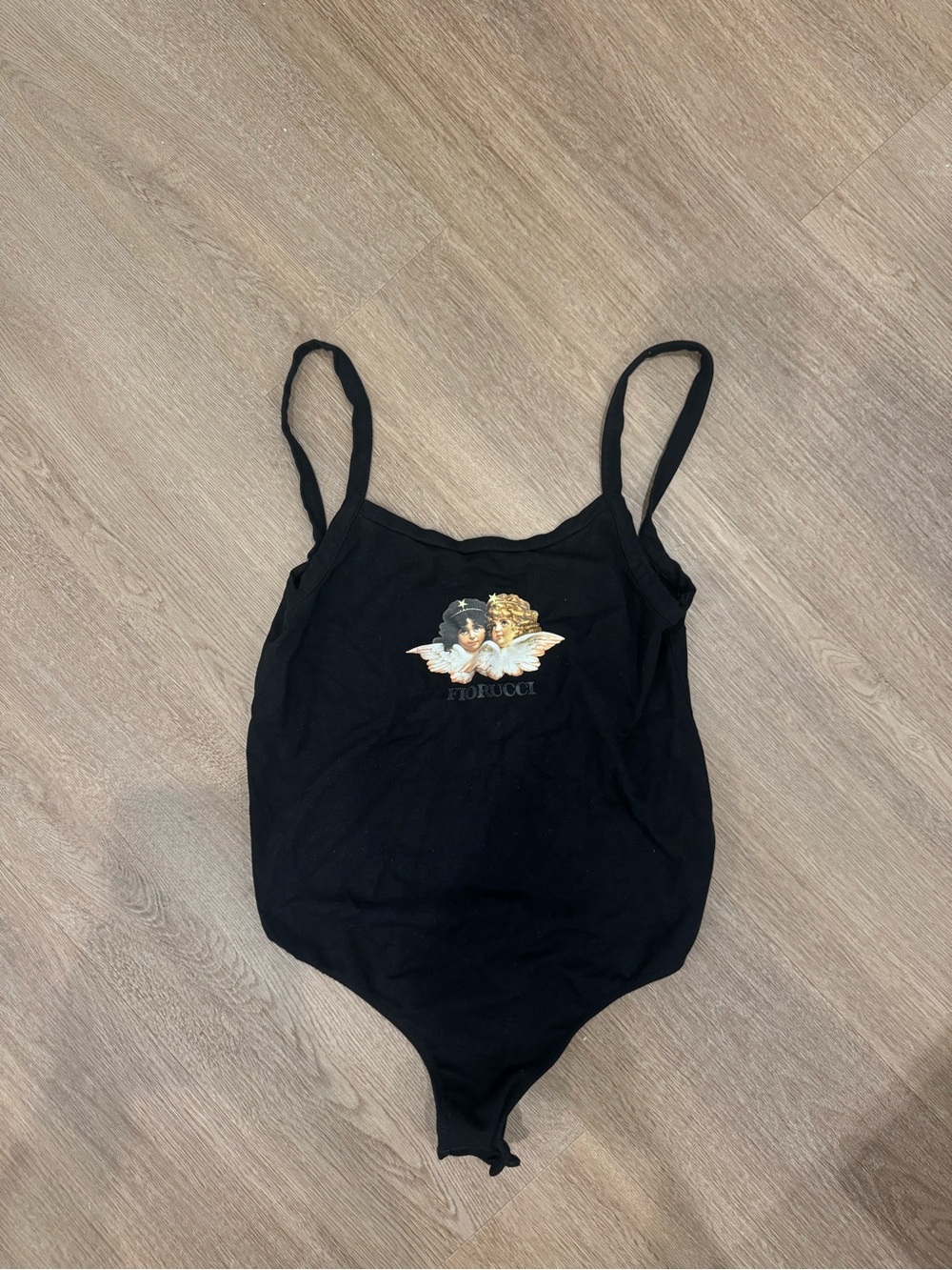 Fiorucci Black Kids One-Piece Bodysuit with Cherub Graphic